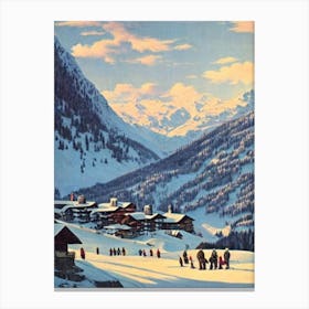 Verbier, Switzerland Ski Resort Vintage Landscape 1 Skiing Poster Canvas Print