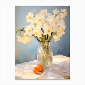 Daffodil Flower And Peaches Still Life Painting 4 Dreamy Canvas Print