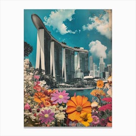 Singapore   Floral Retro Collage Style 1 Canvas Print