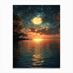 Moon And Stars In The Sky Canvas Print