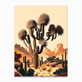 Joshua Trees In Mountains Retro Illustration (2) Canvas Print