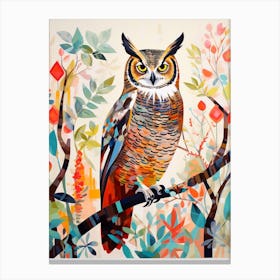 Bird Painting Collage Great Horned Owl 1 Canvas Print