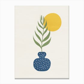 Minimalist Sun and Plant in Blue Vase Canvas Print