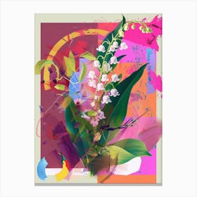 Lily Of The Valley 4 Neon Flower Collage Canvas Print
