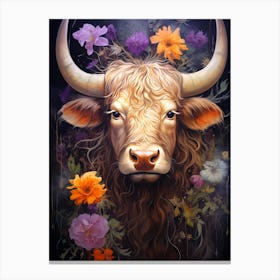 Bull With Flowers Canvas Print