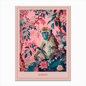 Floral Animal Painting Baboon 3 Poster Canvas Print