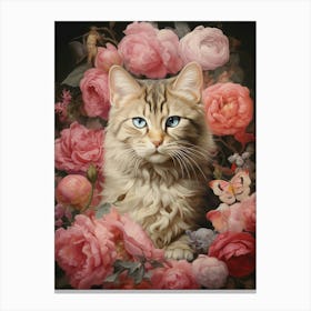 Pink Floral Butterfly Rococo Cat Canvas Print