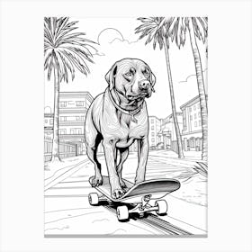 Rottweiler Dog Skateboarding Line Art 3 Canvas Print