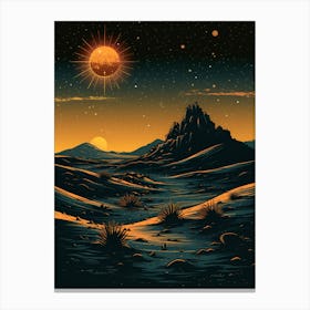 Desert Landscape With Stars And Planets Canvas Print