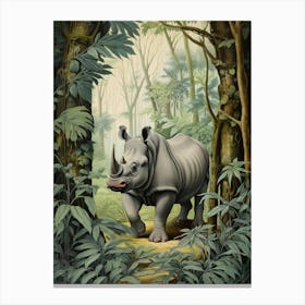 Rhino In The Green Leaves Realistic Illustration 6 Canvas Print