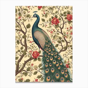 Floral Sepia Peacock In A Tree Wallpaper Canvas Print
