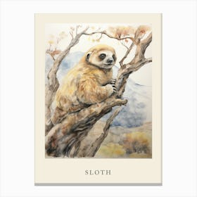 Beatrix Potter Inspired  Animal Watercolour Sloth 1 Canvas Print
