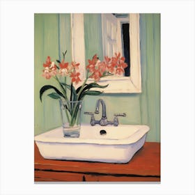 Bathroom Vanity Painting With A Iris Bouquet 3 Canvas Print