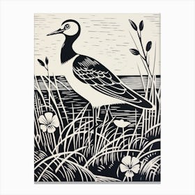 B&W Bird Linocut Lapwing 2 Canvas Print