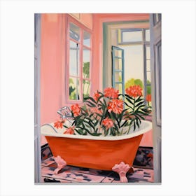 A Bathtube Full Of Carnation In A Bathroom 2 Canvas Print