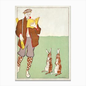 Man Reading A Book With Hares (1895), Edward Penfield Canvas Print