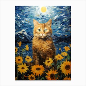 Cat Sunflowers Wall Art 1 Canvas Print