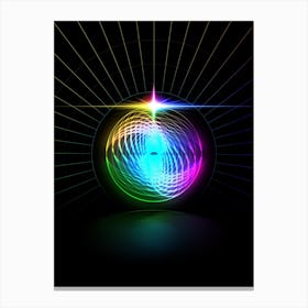 Neon Geometric Glyph in Candy Blue and Pink with Rainbow Sparkle on Black n.0308 Canvas Print