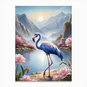 Floral Blue Flamingo Painting (56) Canvas Print