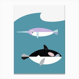 Undersea orca and narwhale Scandinavian style - Arctic animals Canvas Print