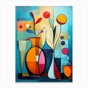 Still Life IV, Abstract Vibrant Painting in Cubism Picasso Style Canvas Print