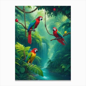 Parrots In The Jungle Canvas Print