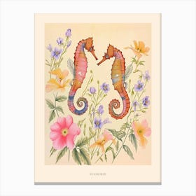 Folksy Floral Animal Drawing Seahorse 2 Poster Canvas Print