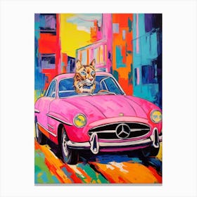 Mercedes Benz 300sl Vintage Car With A Cat, Matisse Style Painting 0 Canvas Print