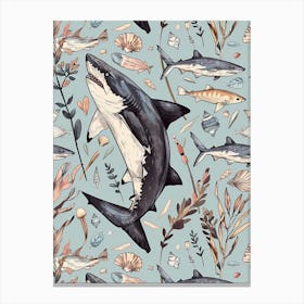 Pastel Blue Dogfish Shark Watercolour Seascape Pattern 3 Canvas Print