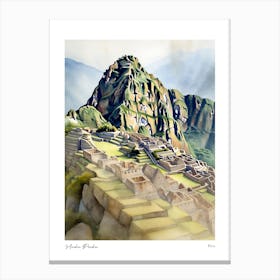 Machu Picchu Peru 1 Watercolour Travel Poster Canvas Print