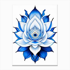 Lotus Flower, Symbol, Third Eye Blue & White 2 Canvas Print