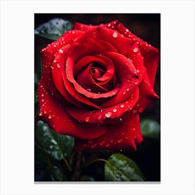 Red Rose With Raindrops Canvas Print