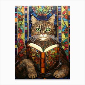 Stained Glass Cat Reading A Book Canvas Print