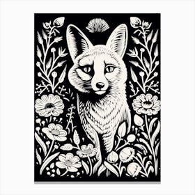 Fox In The Forest Linocut Illustration 21  Canvas Print
