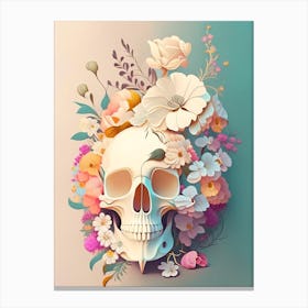 Skull With Floral Patterns 2 Pastel Vintage Floral Canvas Print