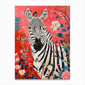 Floral Animal Painting Zebra 4 Canvas Print