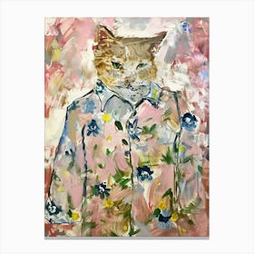 Animal Party: Crumpled Cute Critters with Cocktails and Cigars Cat In Floral Shirt 1 Canvas Print