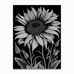 Black Eyed Susan Wildflower Linocut Canvas Print