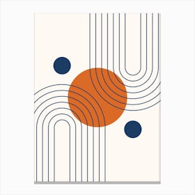 Mid Century Modern Geometric in classy navy blue burnt orange (Rainbow and Sun Abstract Design) Canvas Print