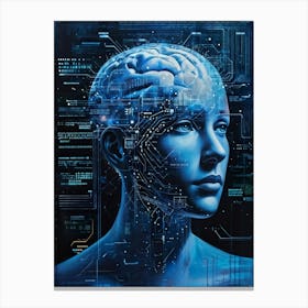 Abstract Painting Of A Cybernetic Human Head Integrating Seamlessly With A Futuristic Security Conce 2 1 Canvas Print