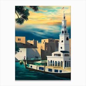 Port Of Tripoli Libya Vintage Poster harbour Canvas Print