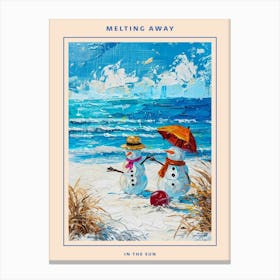 Snowmen On The Beach Painting Poster 1 Canvas Print