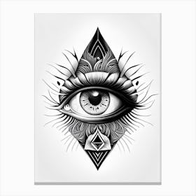 Collage Of Vision, Symbol, Third Eye Simple Black & White Illustration 1 Canvas Print