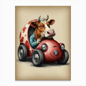 Cow In A Car 2 Canvas Print