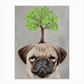 Pug With Tree Canvas Print