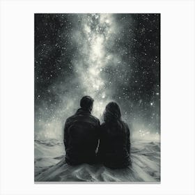 Stargazing Couple, Romantic Monochrome Charcoal style Leinwandbild