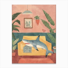 Shark Lying On The Sofa In The Living Room Pastel Watercolour 1 Canvas Print