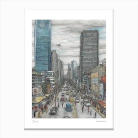 Seoul South Korea Drawing Pencil Style 1 Travel Poster Canvas Print