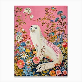 Floral Animal Painting Harp Seal 4 Canvas Print