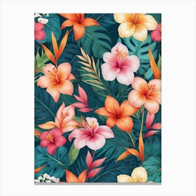 Seamless Tropical Floral Pattern 1 Canvas Print